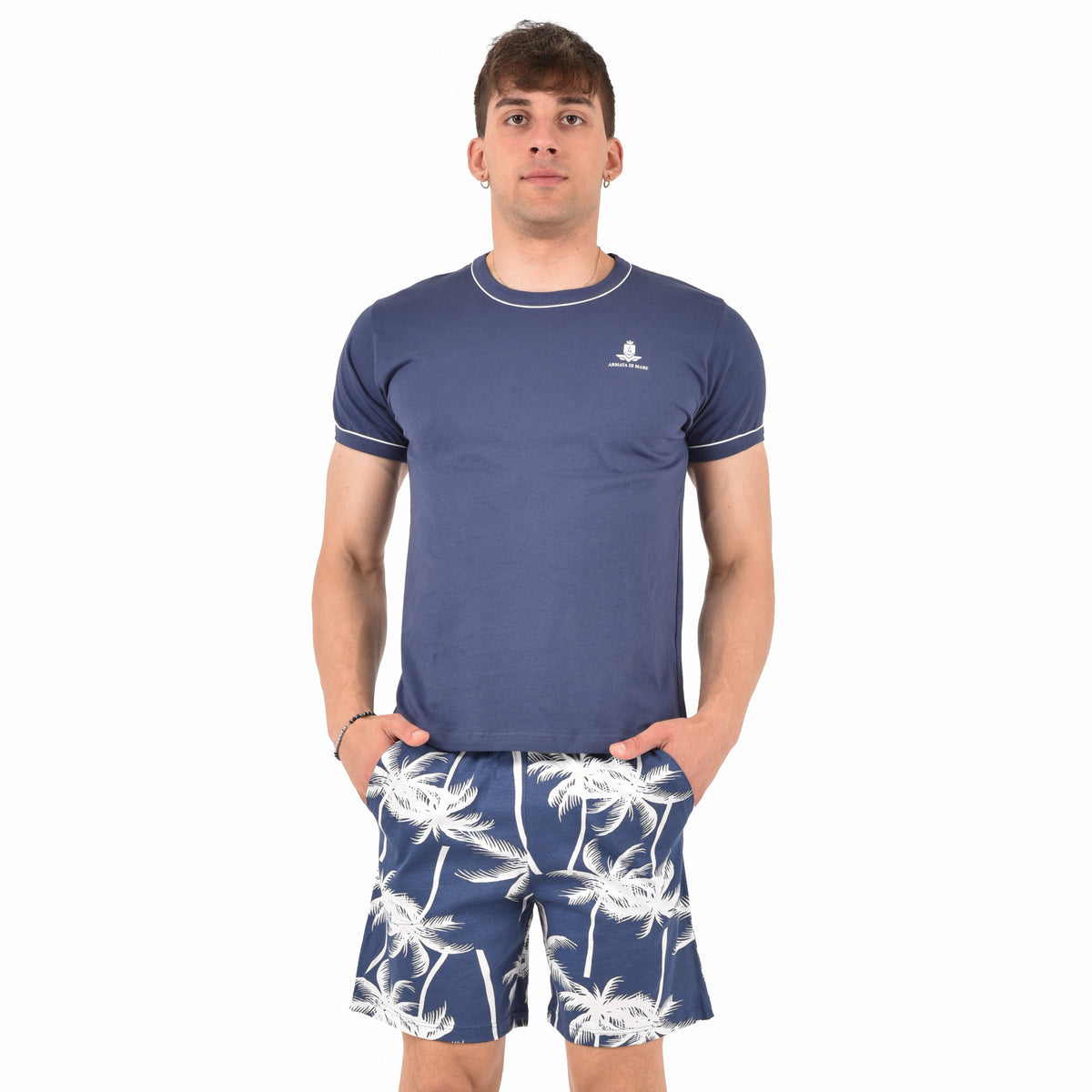Pigiama uomo t shirt e pantaloncino stampa palme estivo Armata di Mare GT 2237
