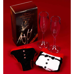 Boxer uomo + Tanga donna + 2 flute - intimo regalo natale capodanno