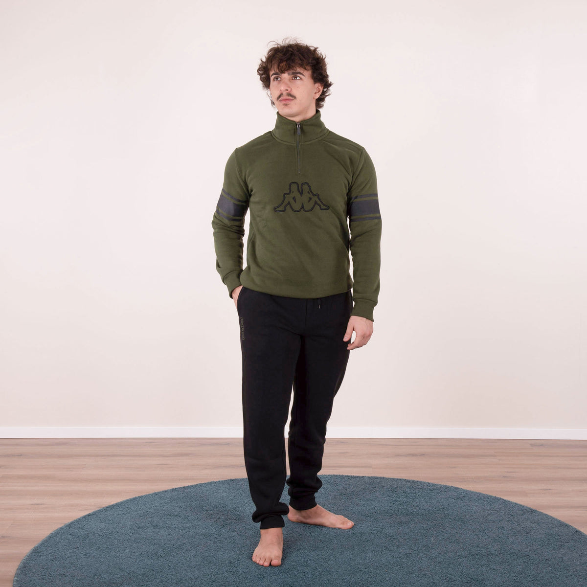 Pigiama tuta Kappa cotone felpato mezza zip uomo 21286 militare
