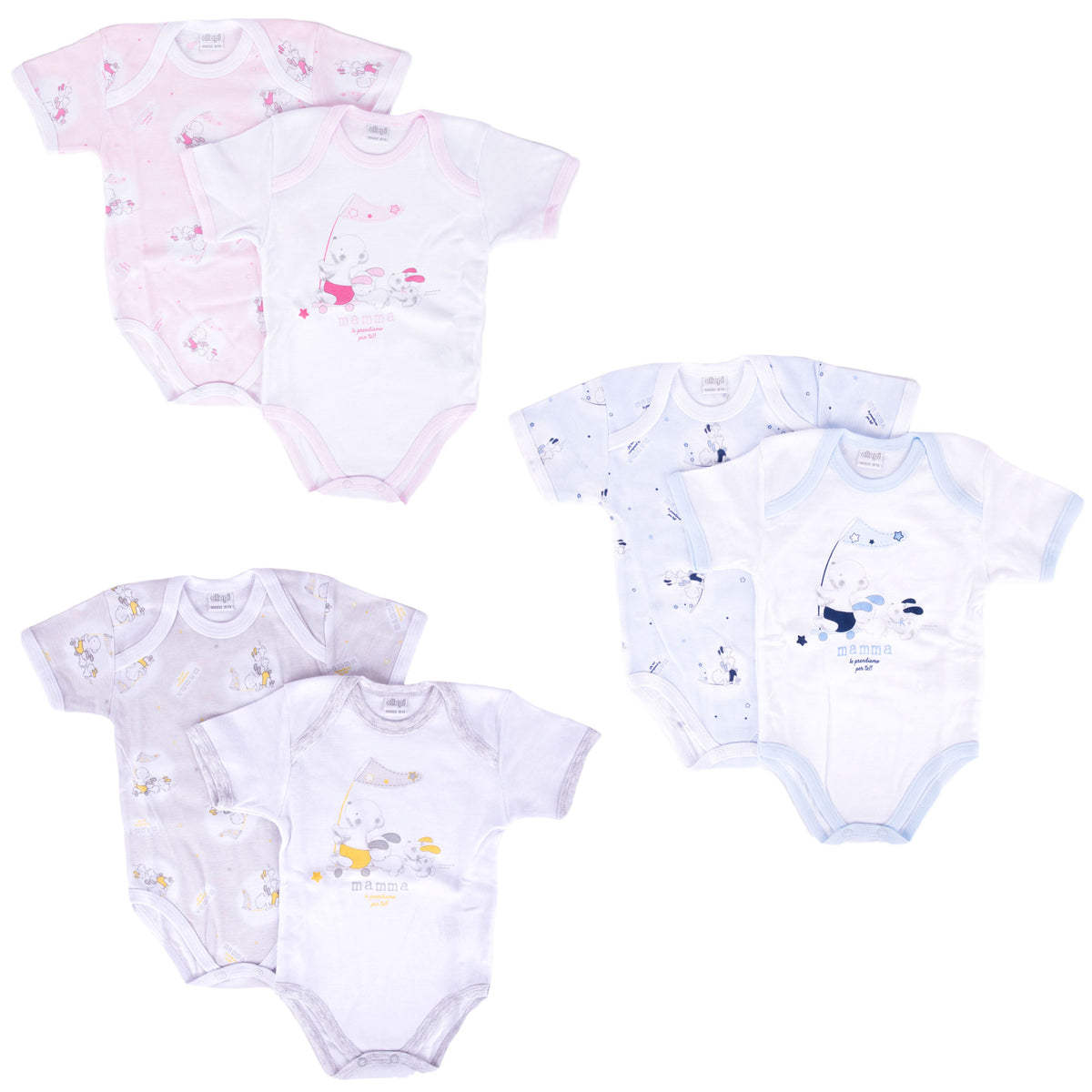 Body neonato Ellepi AF5212 fantasia manica corta cotone 2 pz