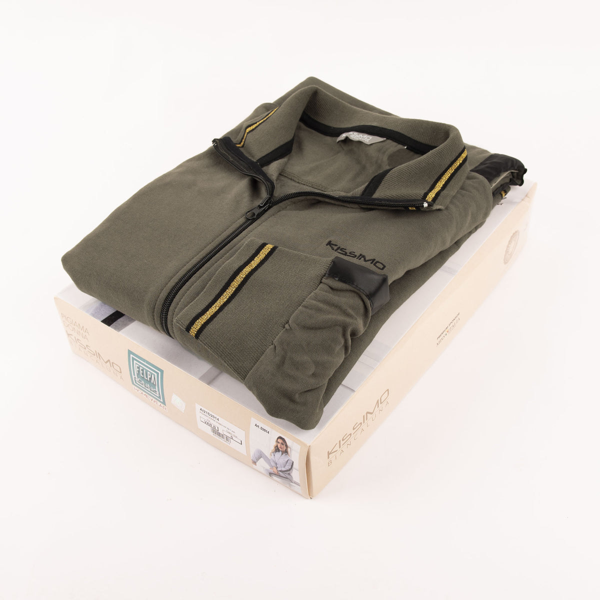 Tuta zip pigiama donna cotone felpato Biancaluna D2014 verde militare
