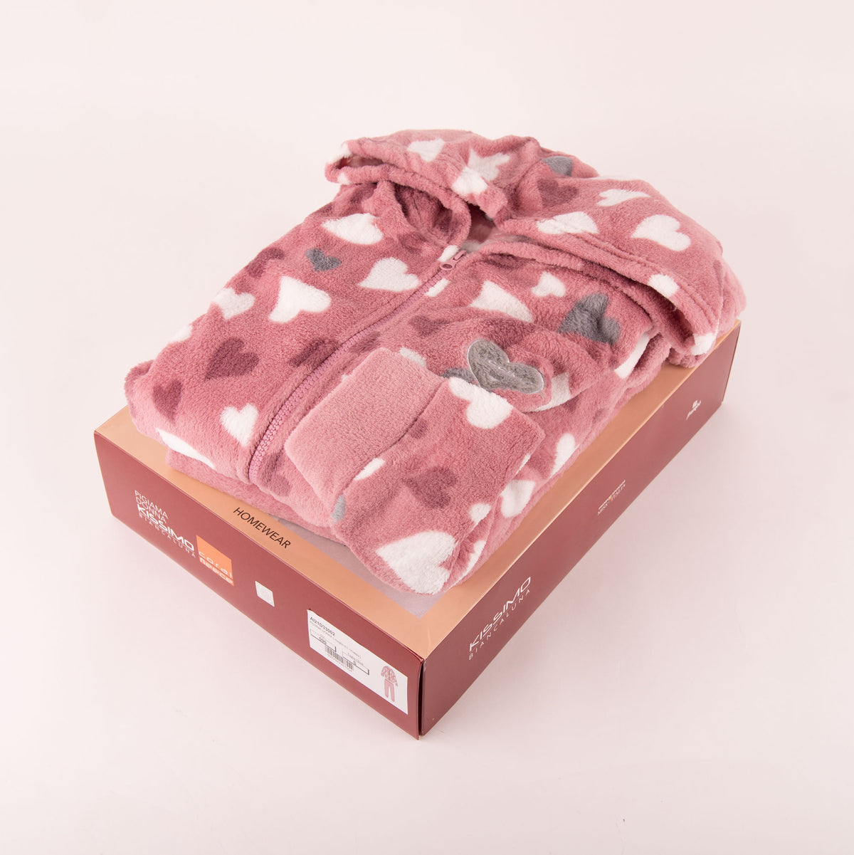 Pigiama giacca e pantalone coral caldo cuori Biancaluna 33002 rosa
