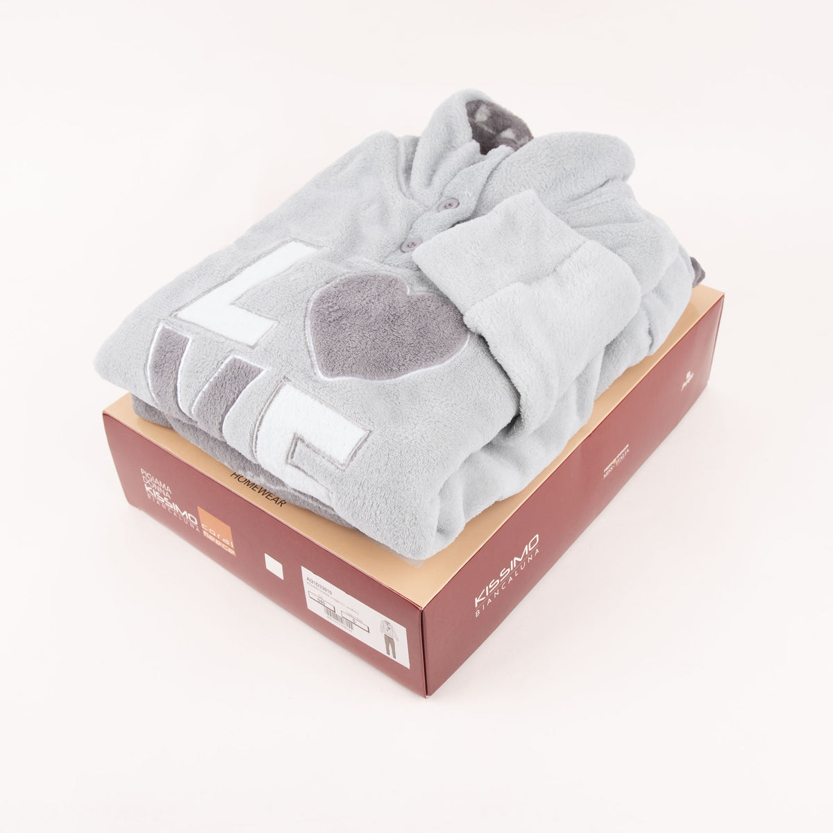 Pigiama donna caldissimo coral fleece Biancaluna Kissimo 33010 grigio