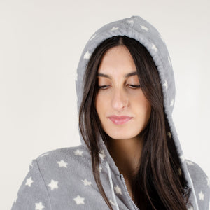 Giacca da camera coral fleece cappuccio Biancaluna D33006 grigio