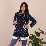 Giacca da camera coral fleece cappuccio Biancaluna D33006 blu