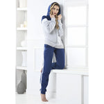 Pigiama tuta donna giacca cappuccio cotone felpato Biancaluna D2015 blu