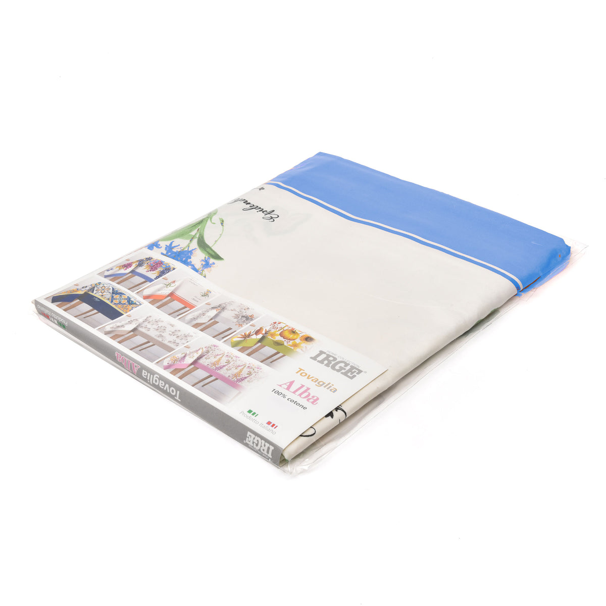 Tovaglia 100% cotone fiori Alba Cannella Irge colore celeste