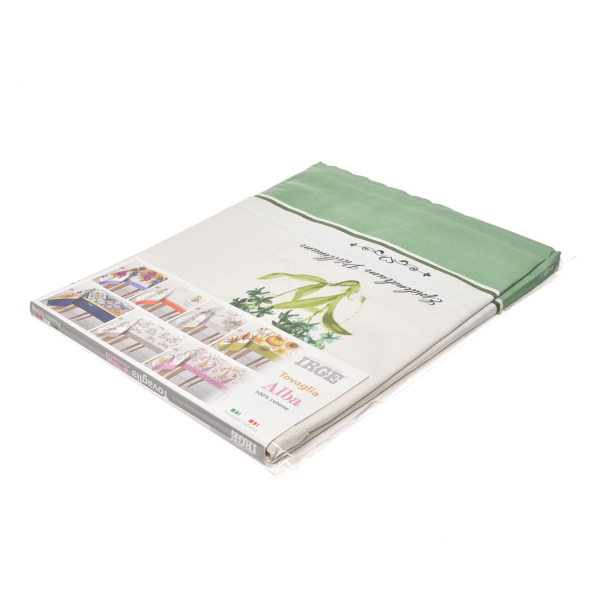 Tovaglia 100% cotone fiori Alba Cannella Irge colore verde