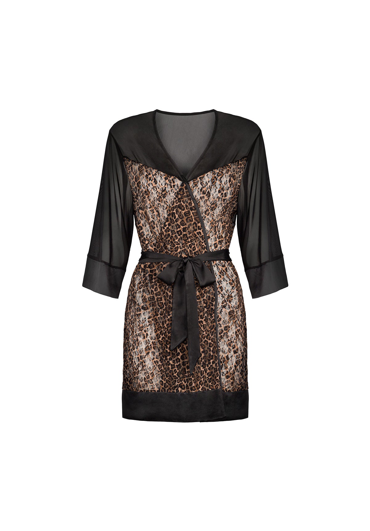 Vestaglietta sexy kimono nero trasparente leopardato Obsessive Allunes