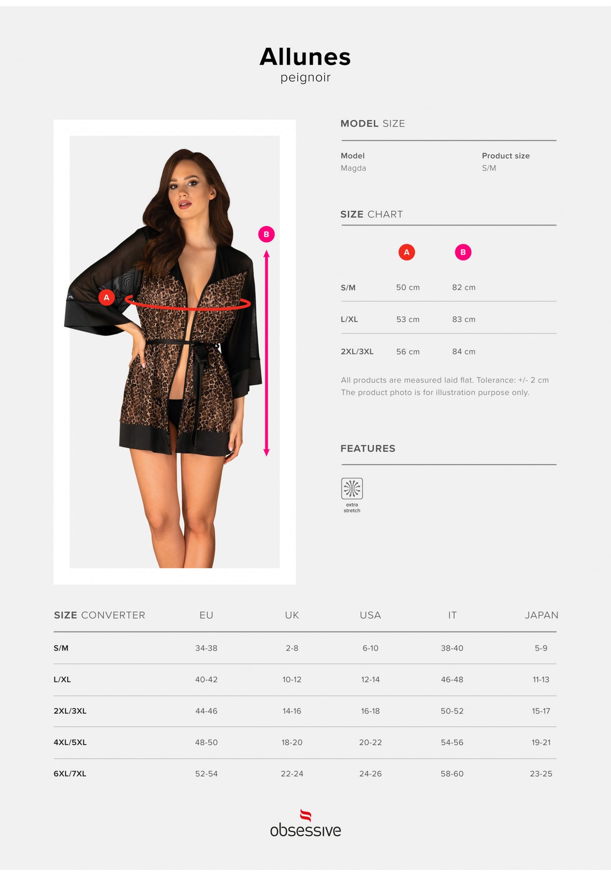 Vestaglietta sexy kimono nero trasparente leopardato Obsessive Allunes