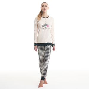 Pigiama donna caldo cotone cipria e nero Ambro D6018.22