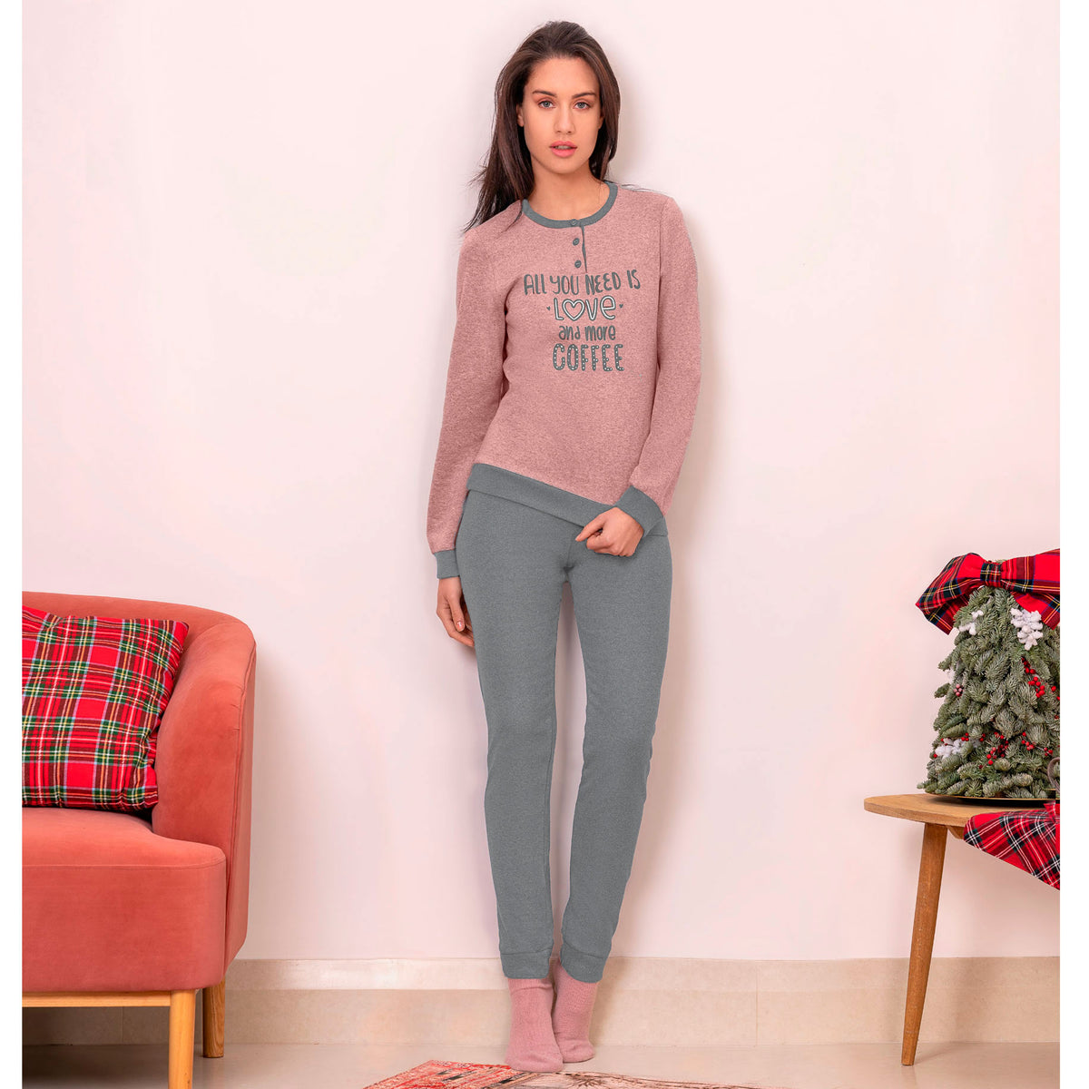 Pigiama donna Ambro AID659.21 punto milano rosa grigio
