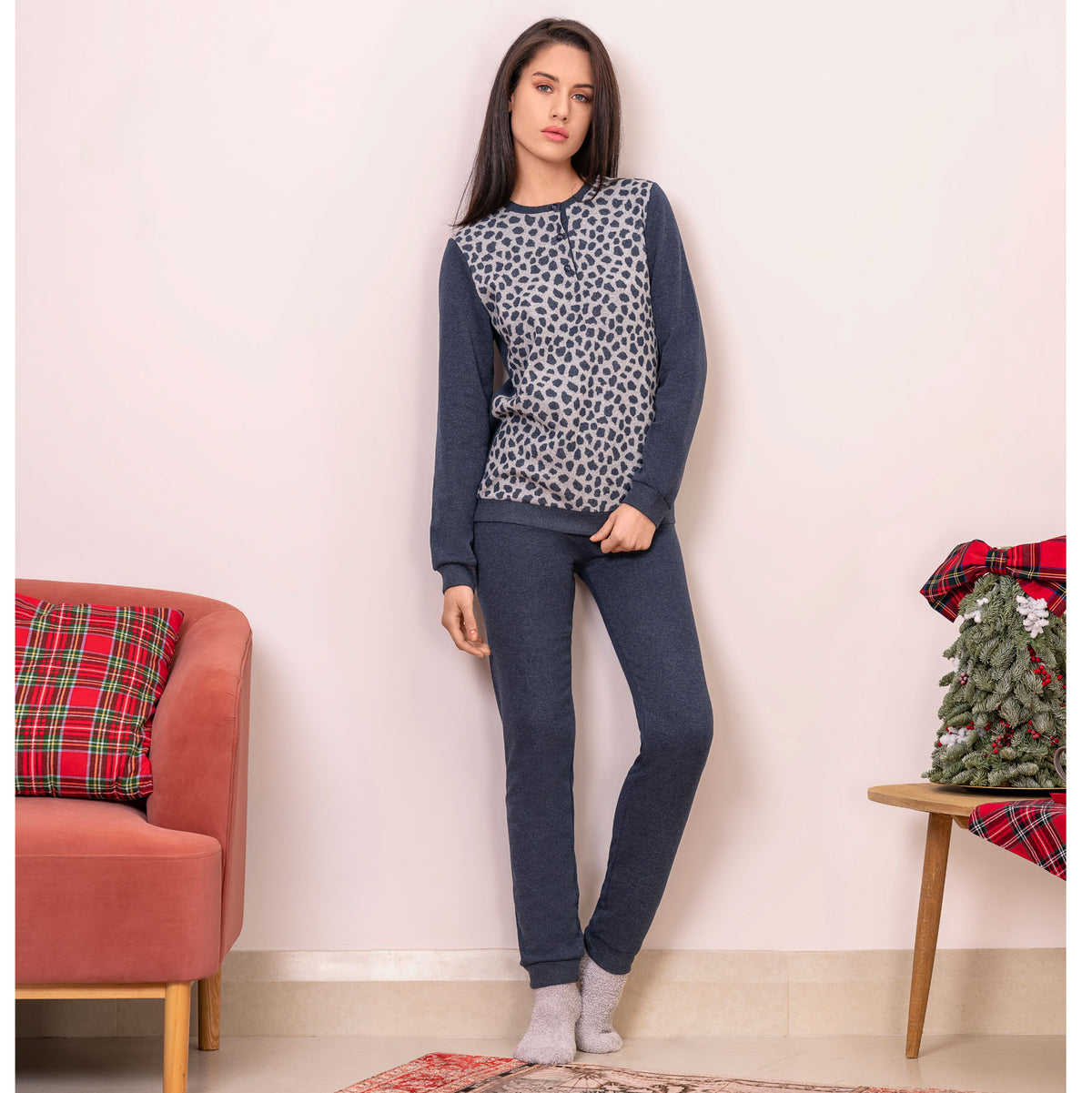 Pigiama donna Ambro AID6510.21 punto milano blu melange