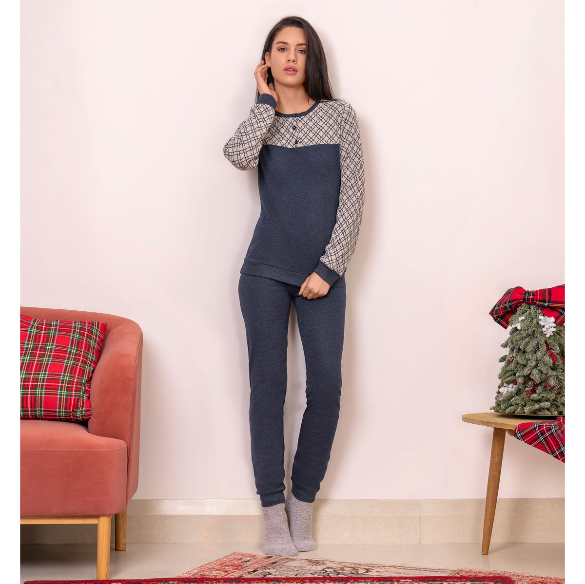 Pigiama donna Ambro AID654.21 punto milano blu melange