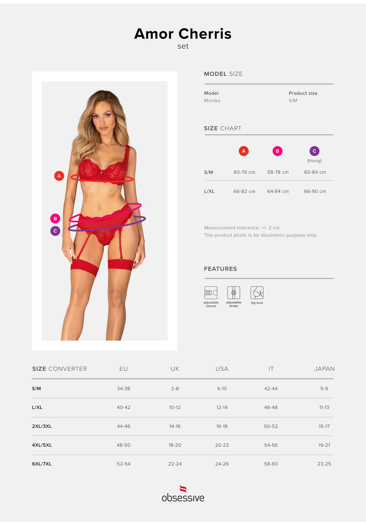 Coordinato con reggicalze sexy Obsessive Amor Cherris set 3 pezzi