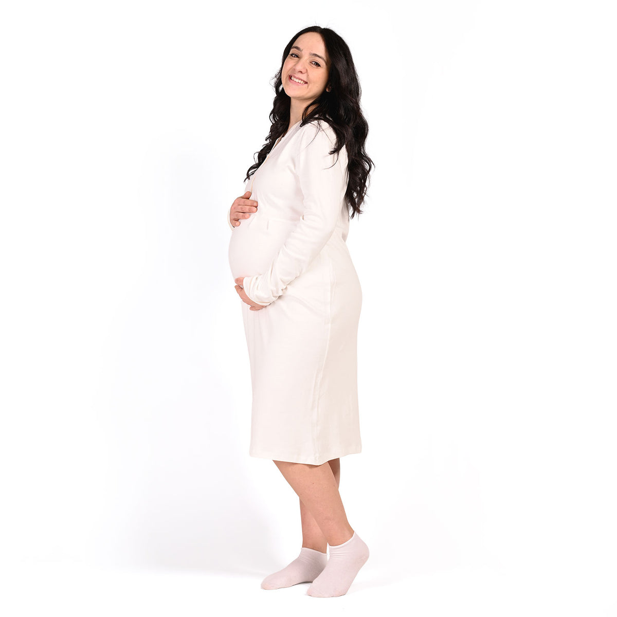 Camicia da notte premaman caldo cotone Biancaluna Kissimo 20302