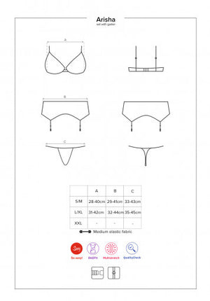 Sexy set Obsessive Arisha 3-pcs-set reggiseno reggicalze perizoma 3 pz.
