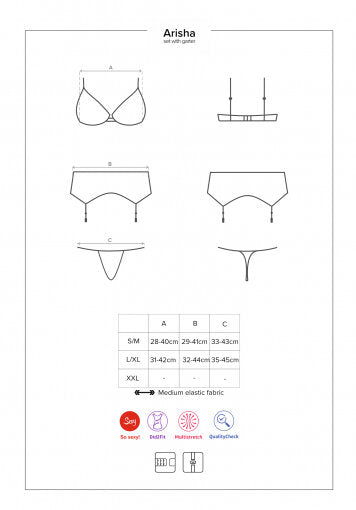 Sexy set Obsessive Arisha 3-pcs-set reggiseno reggicalze perizoma 3 pz.