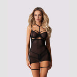 Chemise sexy trasparente con choker e laccetti coscia Obsessive Arrowel Black