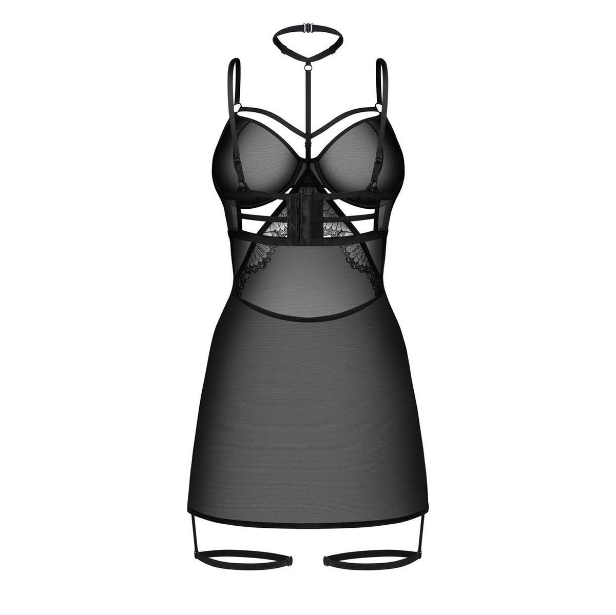 Chemise sexy trasparente con choker e laccetti coscia Obsessive Arrowel Black