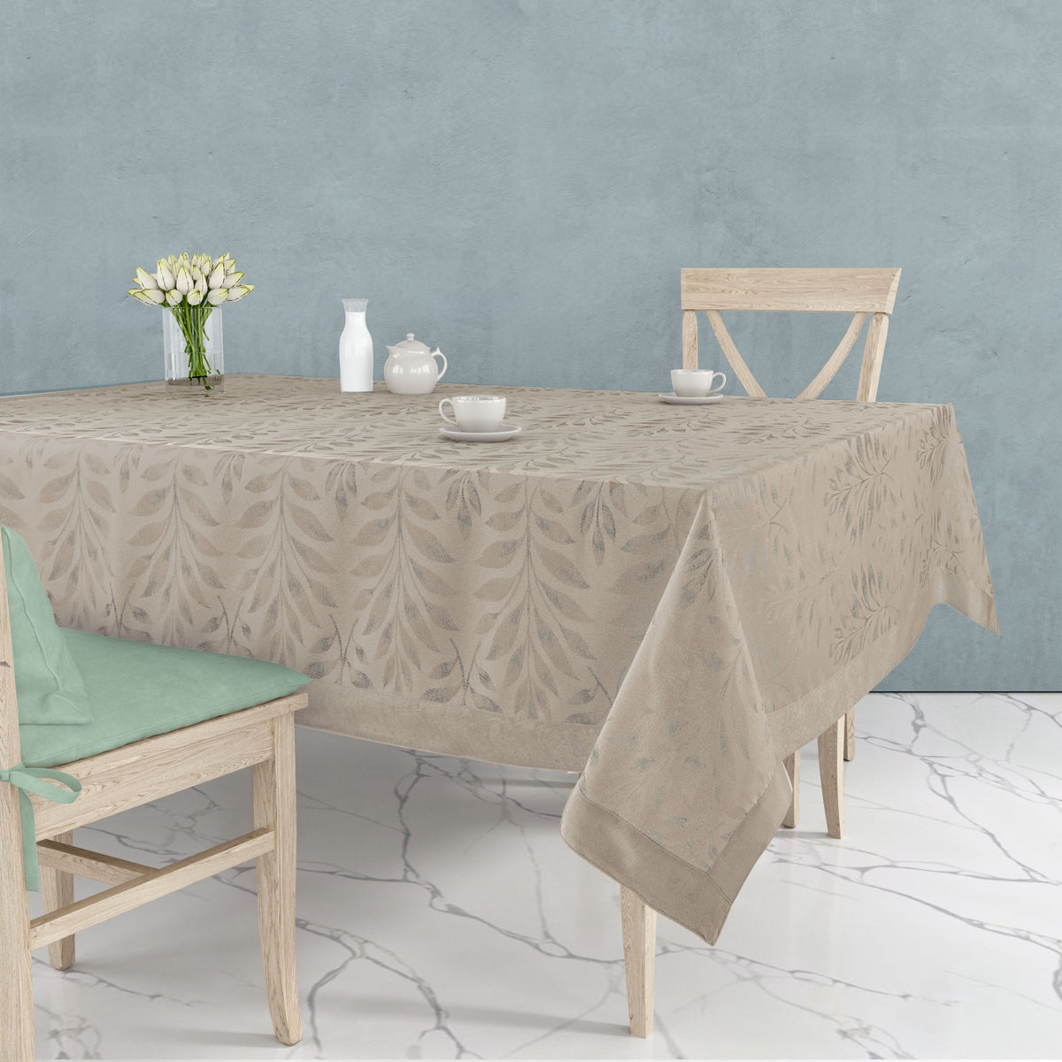 Copritavola tovaglia jacquard foglioline Preziosa Ascot B beige