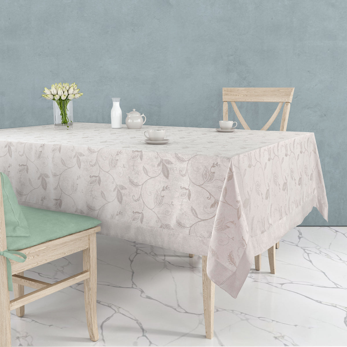 Copritavola tovaglia jacquard foglie fiori Preziosa Ascot C crema