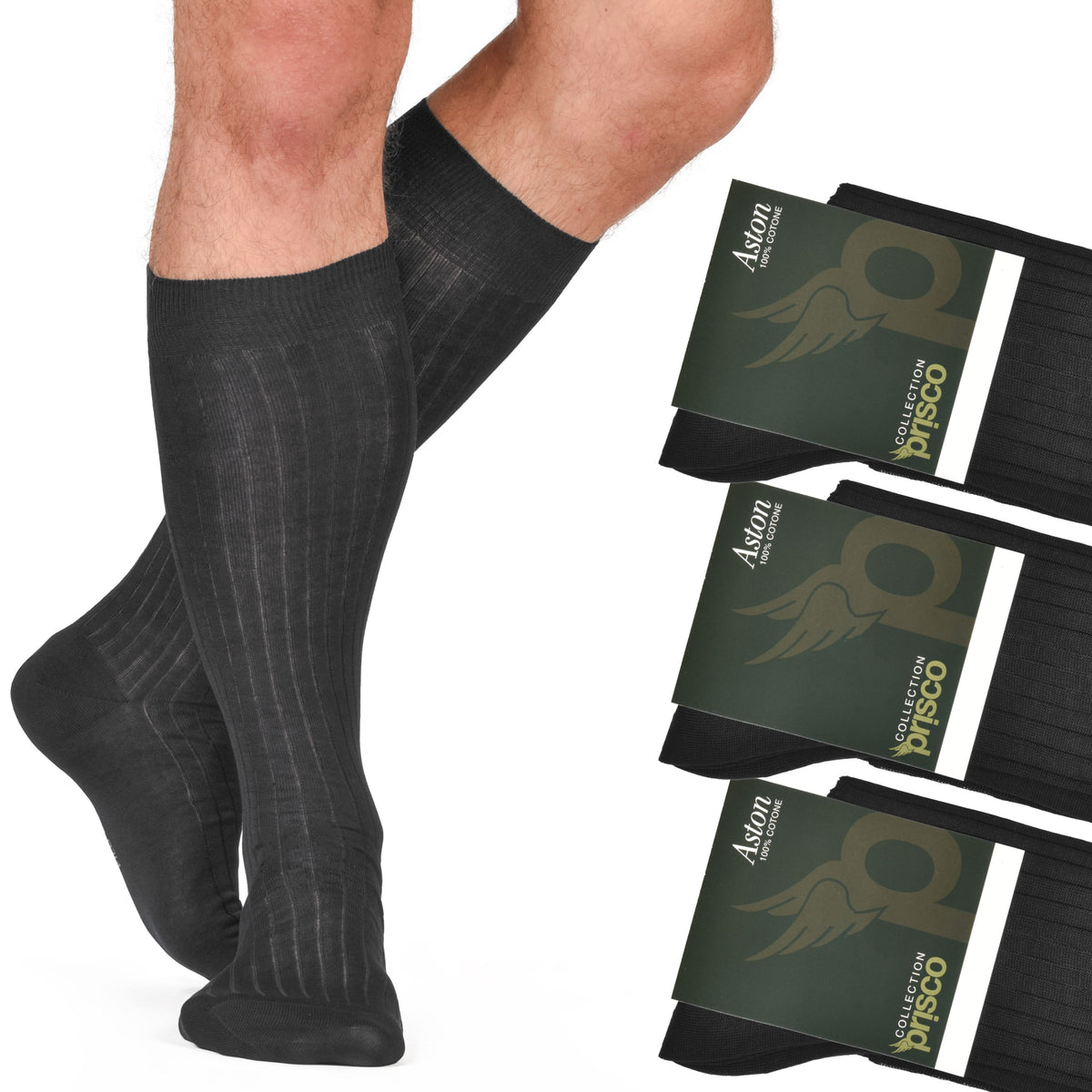 Calze Lunghe Filo di Scozia 100% cotone Prisco Aston 3 paia
