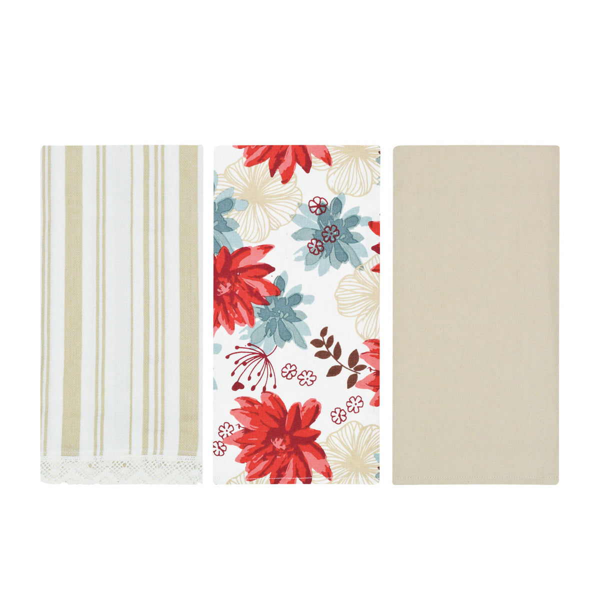 Set da 3 strofinacci Preziosa Calisè W01 B fiori beige cotone