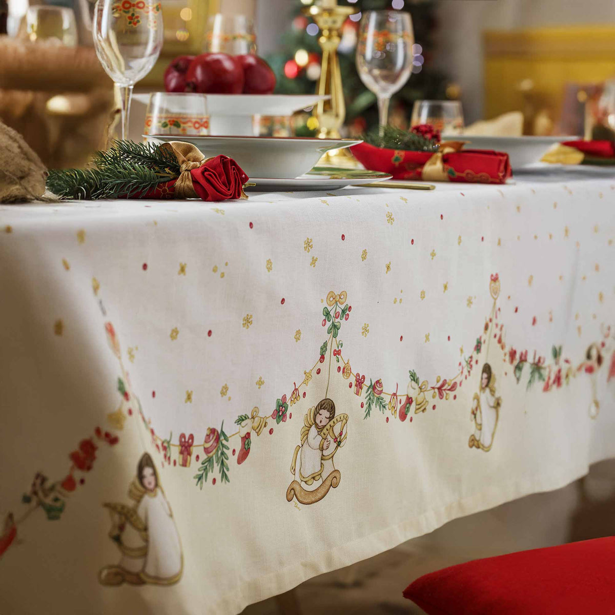 Tovaglia in cotone angioletti di Natale Thun