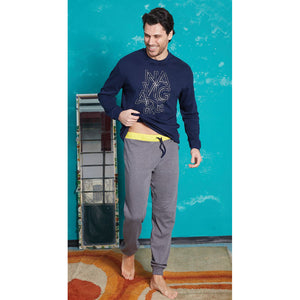 Pigiama caldo cotone Navigare blu grigio B 2141235