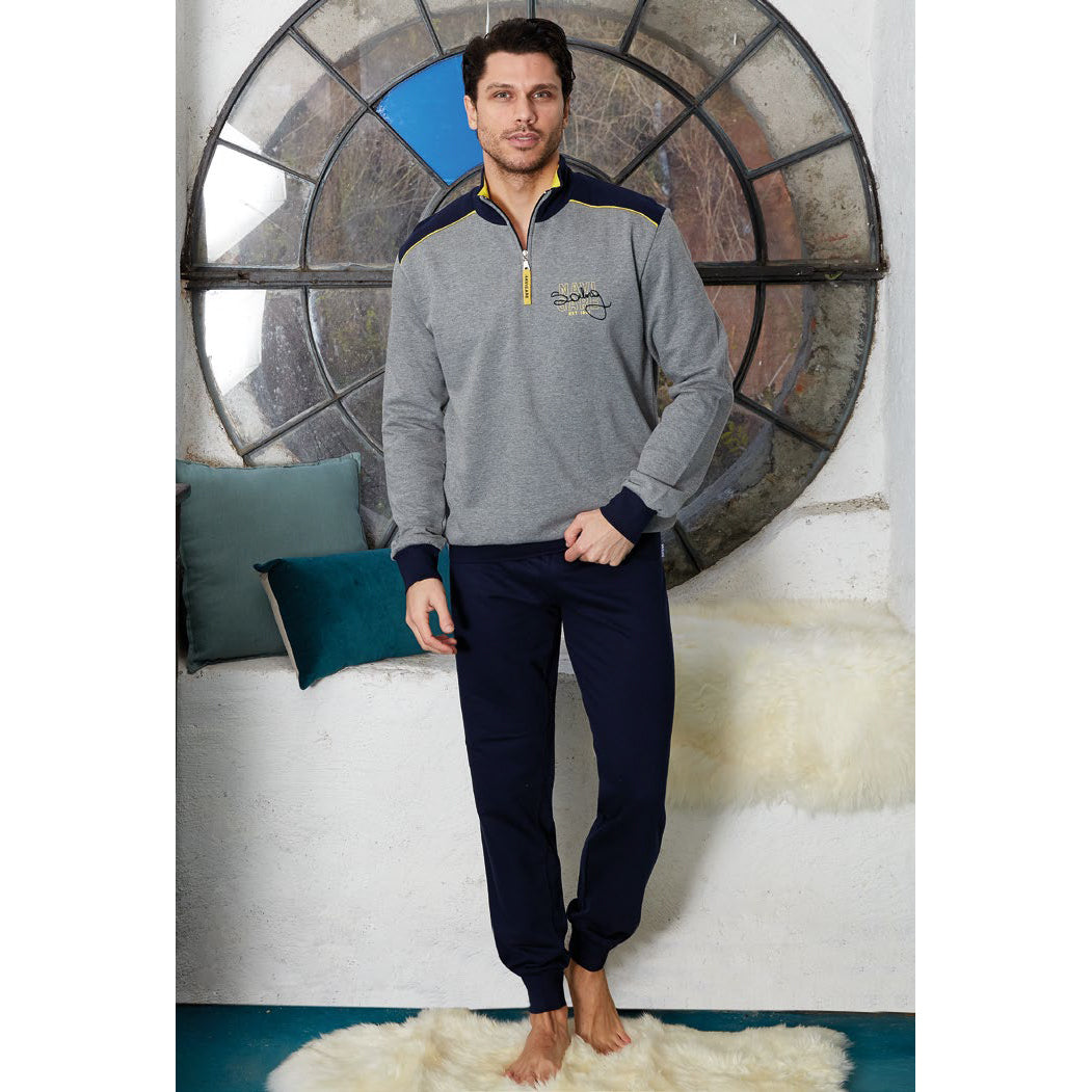 Pigiama uomo stile tuta cotone felpato grigio Navigare 2141253