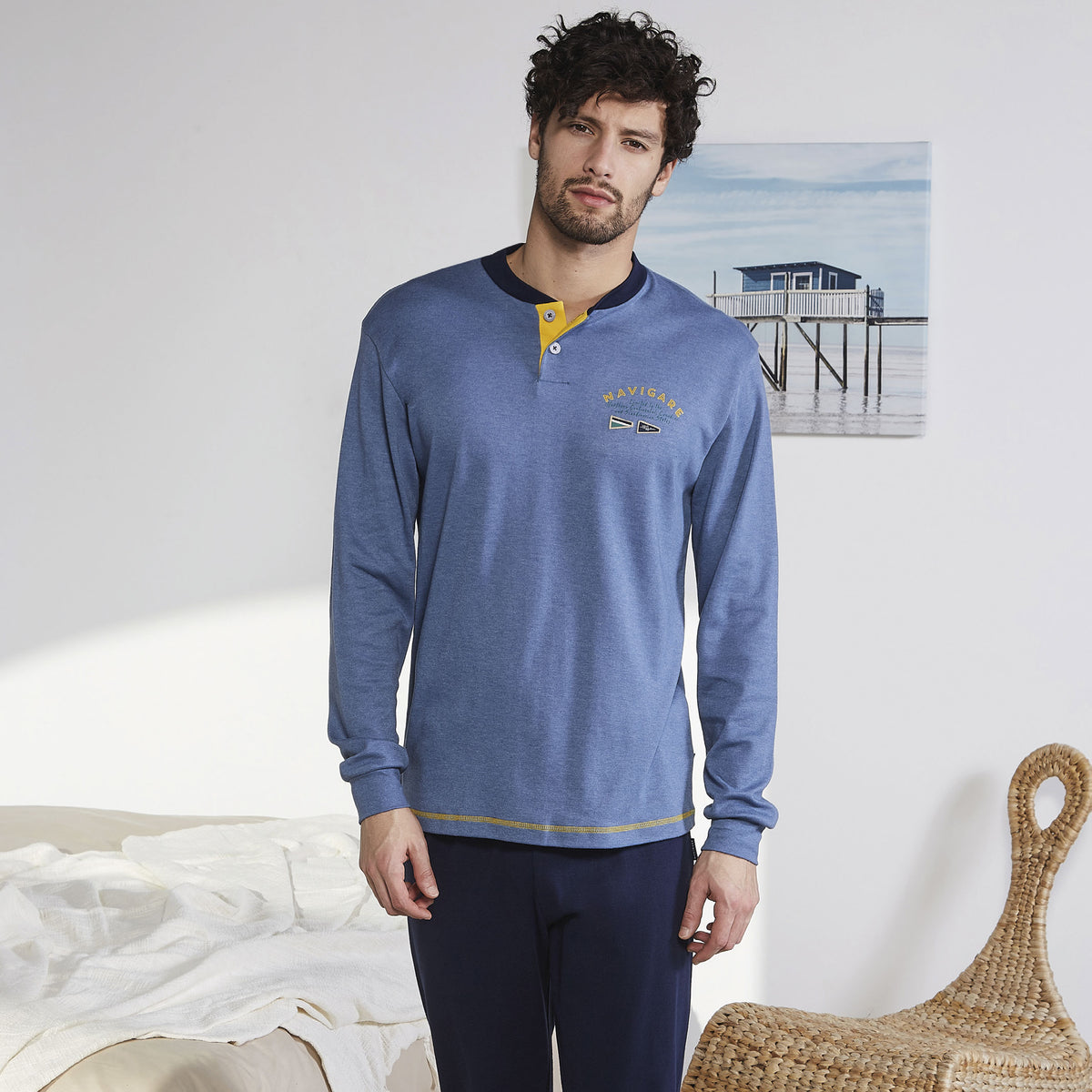 Pigiama uomo celeste giallo Navigare interlock B2141346