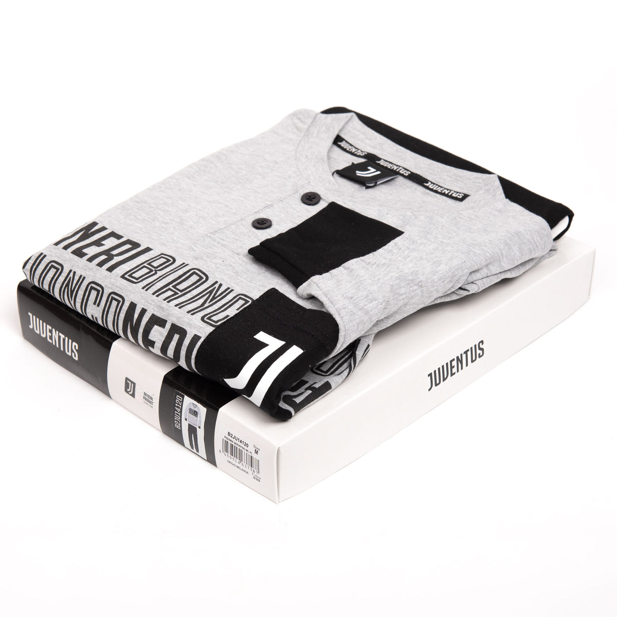 Pigiama uomo Juventus serafino cotone leggero B2JU14120 grigio melange