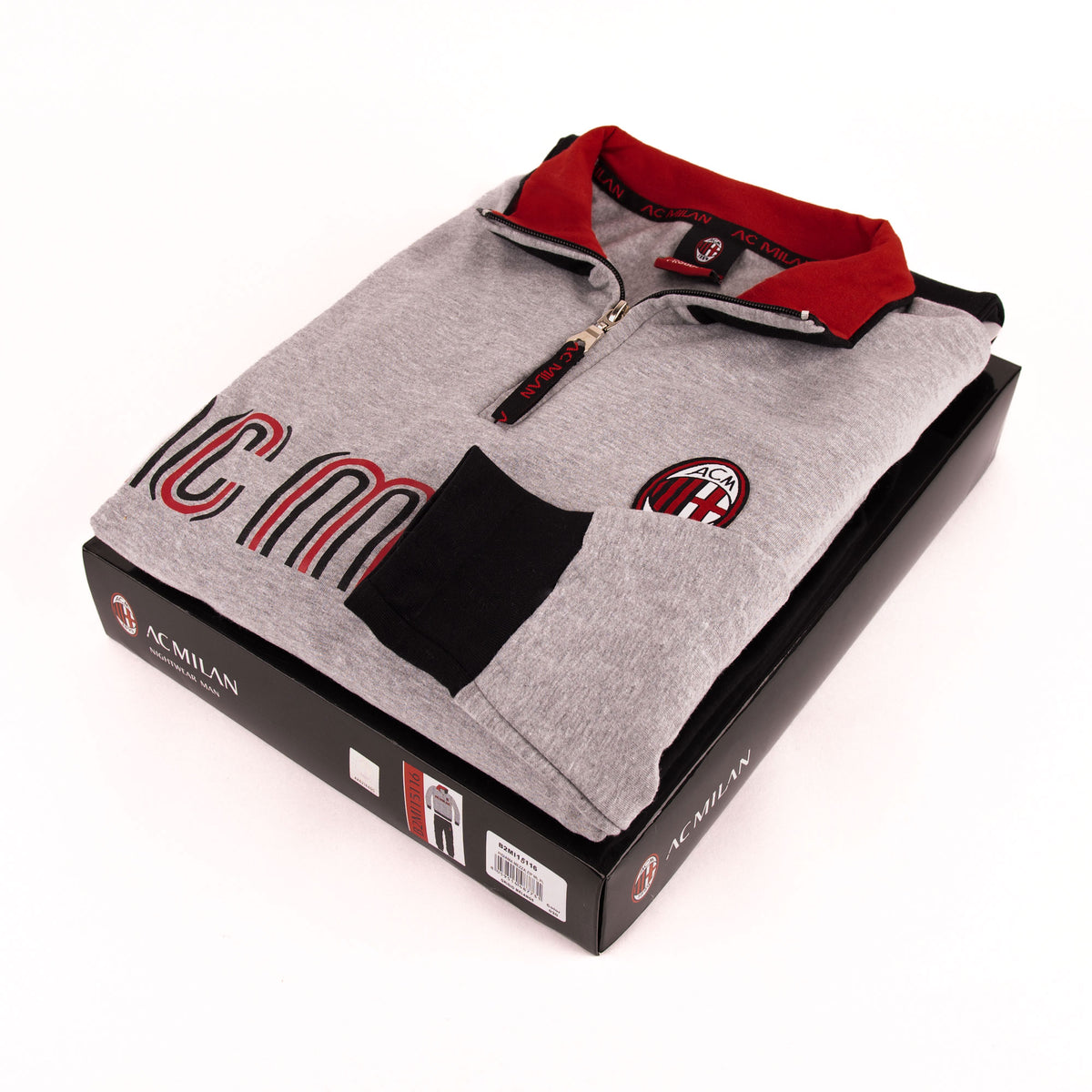 Pigiama tuta bambino Milan mezza zip cotone felpato B2MI15116 grigio