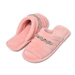 Pantofole punta aperta in ciniglia decoro strass 0059 rosa