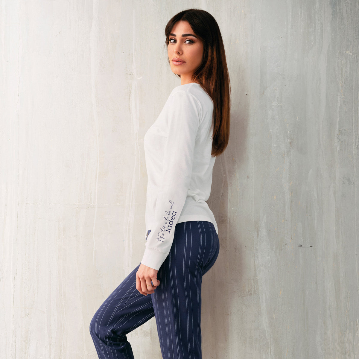 Pigiama donna Jadea 5163 lungo caldo cotone panna blu