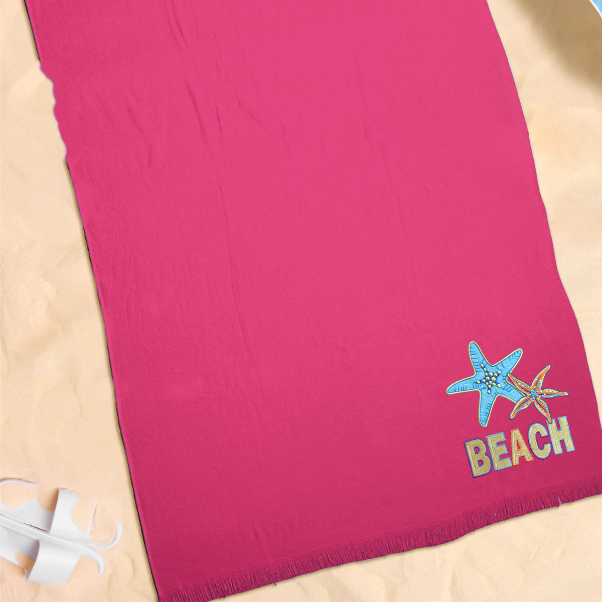 Telo mare Vingi spugna "Beach" fuxia con frange 100% cotone