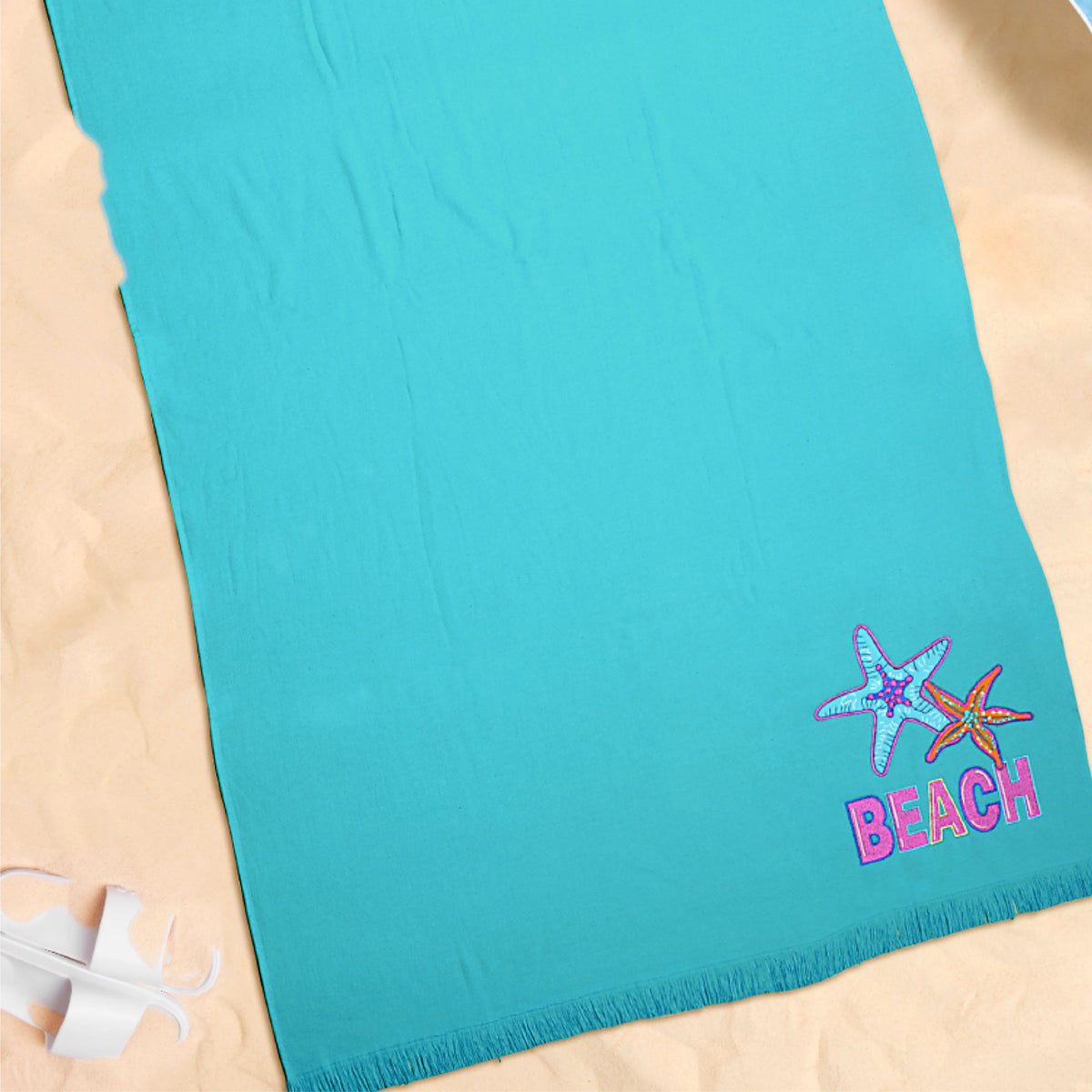 Telo mare Vingi spugna "Beach" turchese con frange 100% cotone