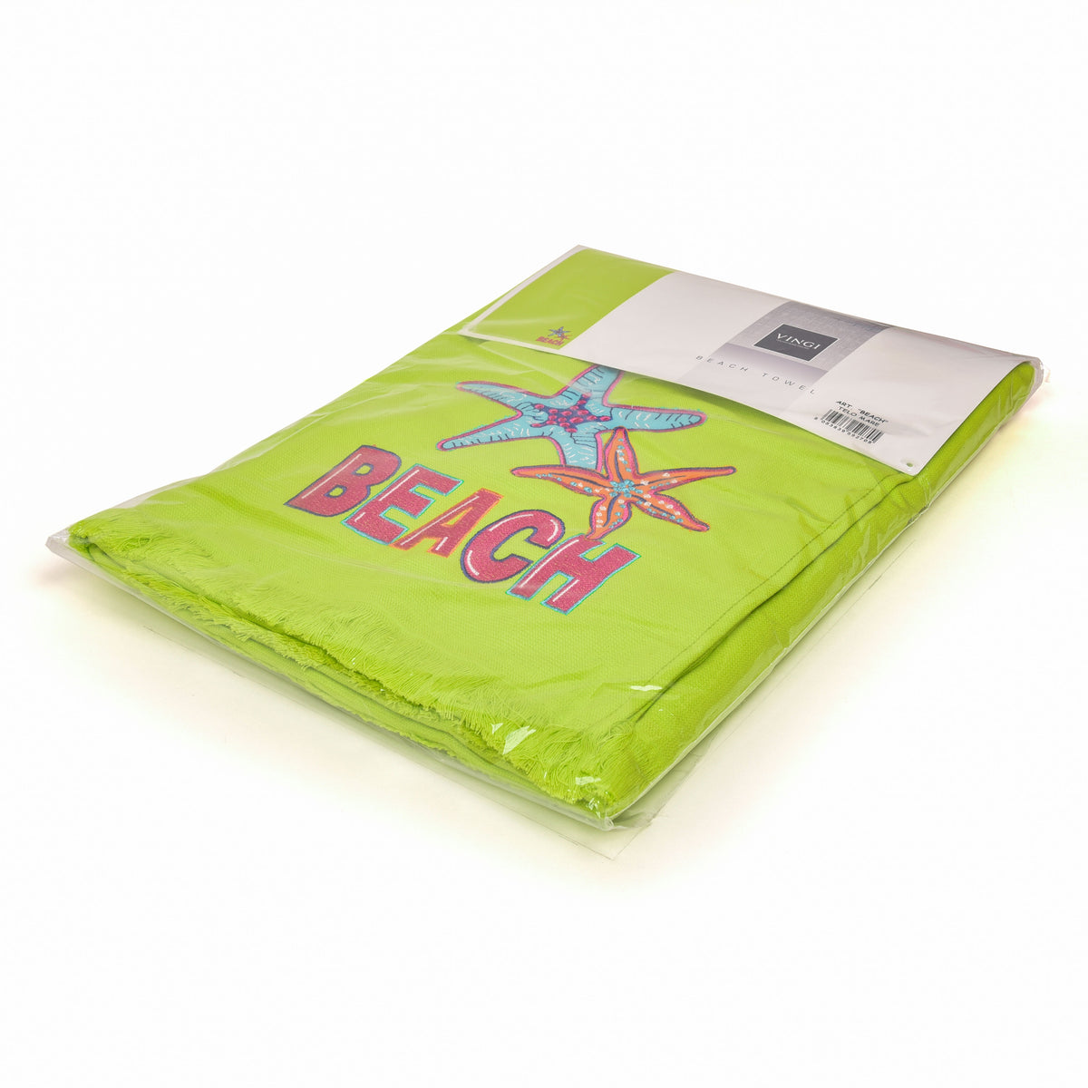 Telo mare Vingi spugna "Beach" verde lime con frange 100% cotone