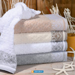 Telo bagno Biancaluna Lace spugna jacquard ricami floreali