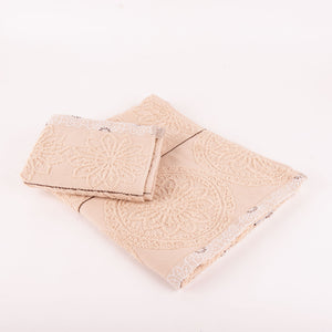 Set asciugamani viso + ospite Biancaluna Daci motivo floreale geometrico beige