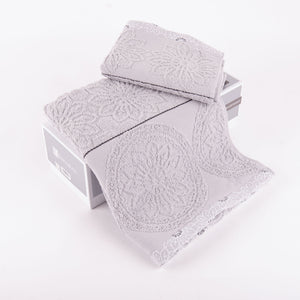 Set asciugamani viso + ospite Biancaluna Daci motivo floreale geometrico grigio