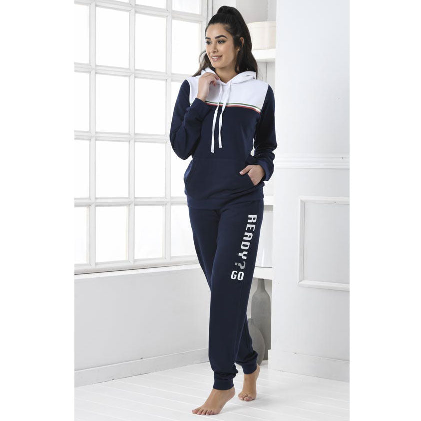 Pigiama donna stile tuta Biancaluna D2020 cotone felpato blu