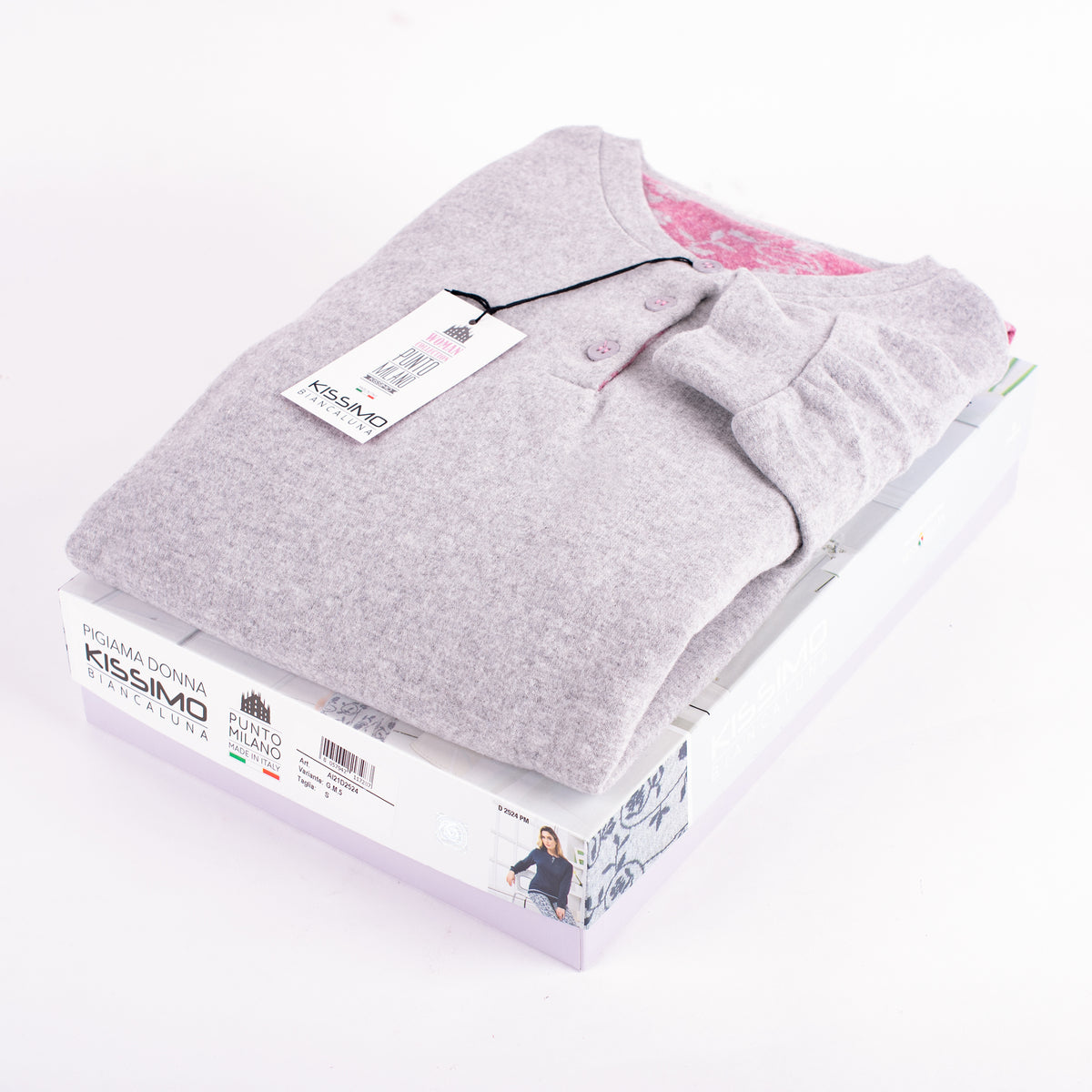 Pigiama donna punto milano rosa con polsino Biancaluna D2524