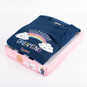 Pigiama donna caldo cotone blu arcobaleno Biancaluna D3001
