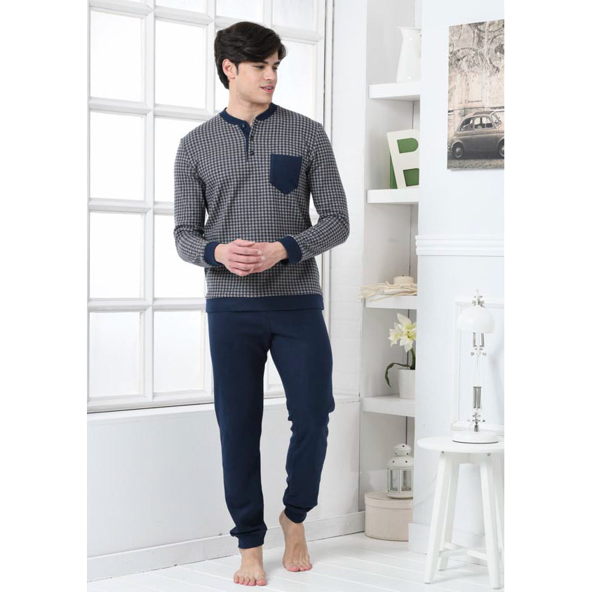 Pigiama uomo invernale Biancaluna U1524 punto milano blu