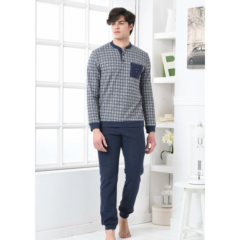 Pigiama uomo invernale punto milano Biancaluna U1528 blu rombi