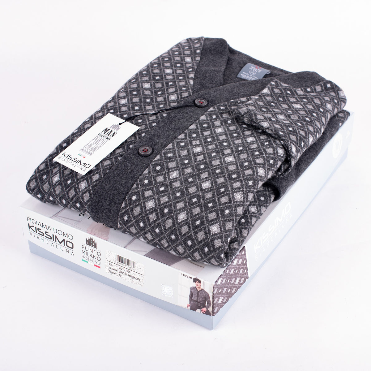 Pigiama uomo a giacca punto milano calibrato grigio Biancaluna U15629