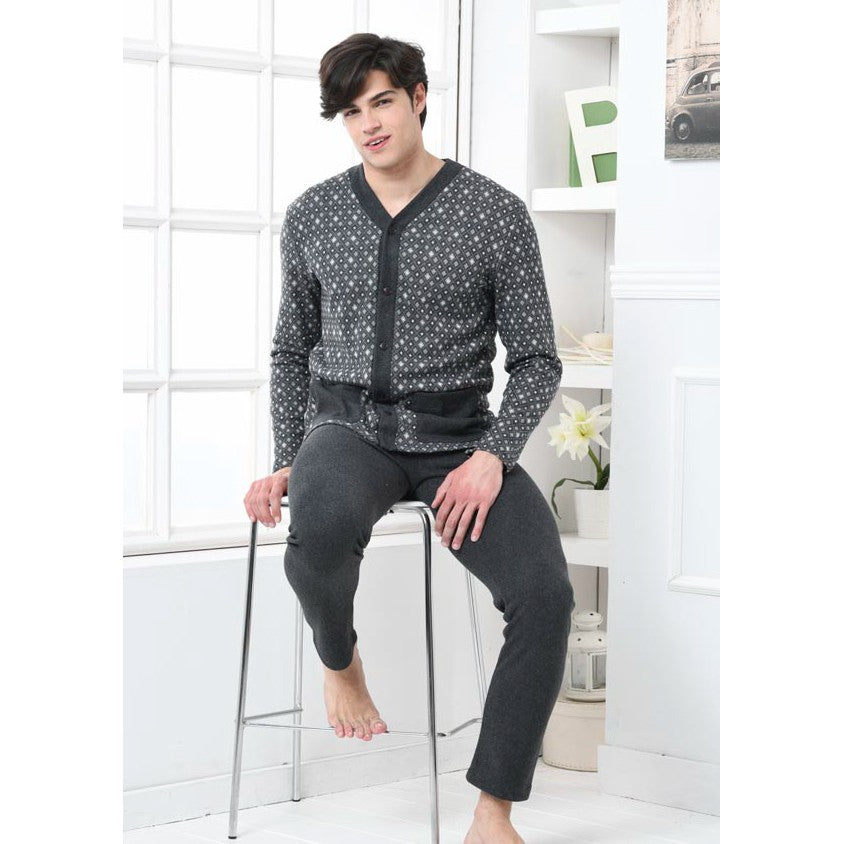 Pigiama uomo a giacca punto milano calibrato grigio Biancaluna U15629