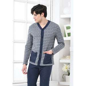 Pigiama uomo a giacca punto milano blu calibrato Biancaluna U15629